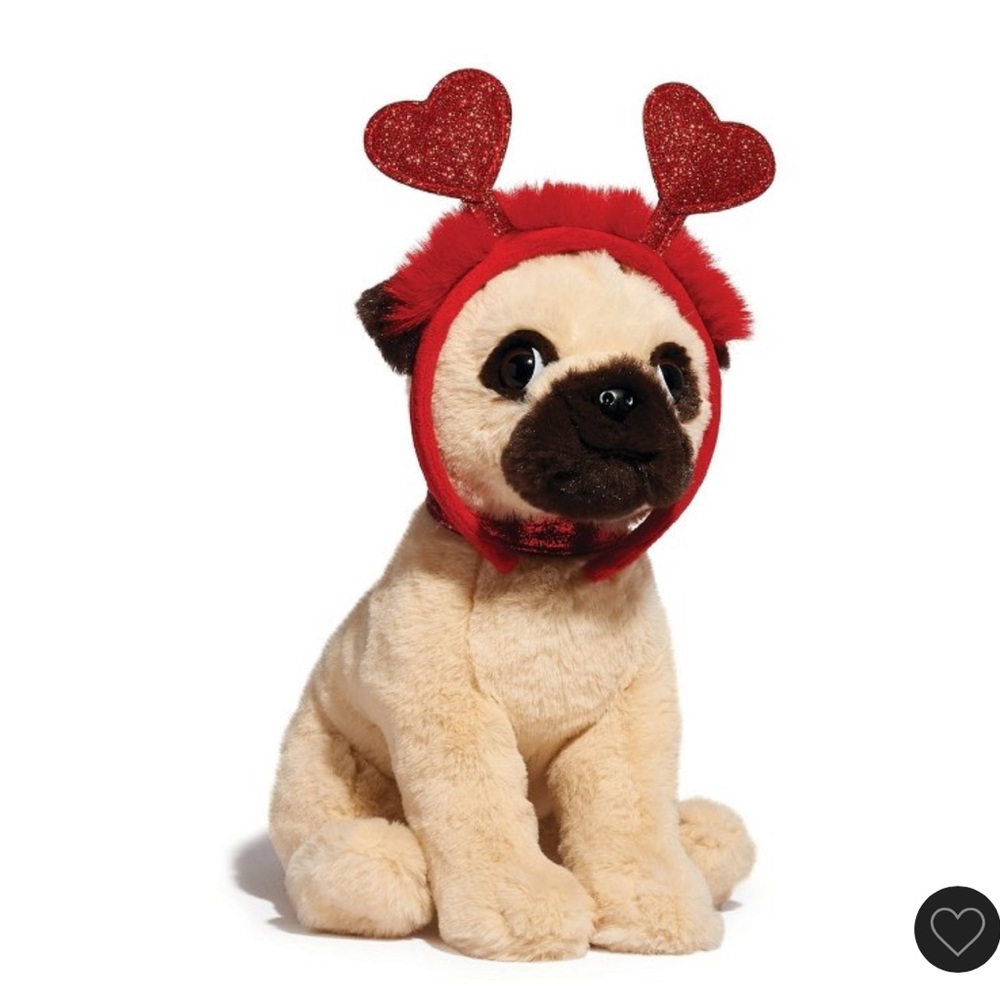 FAO Schwarz 12" Sparklers Toy Plush Pug with Removable Red Heart Boppers - Picture 5 of 8